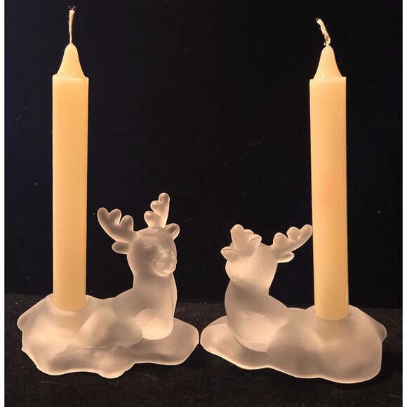 Pair Of vintage Frosted Glass Reindeer Candle Holders - Picture 8 of 10
